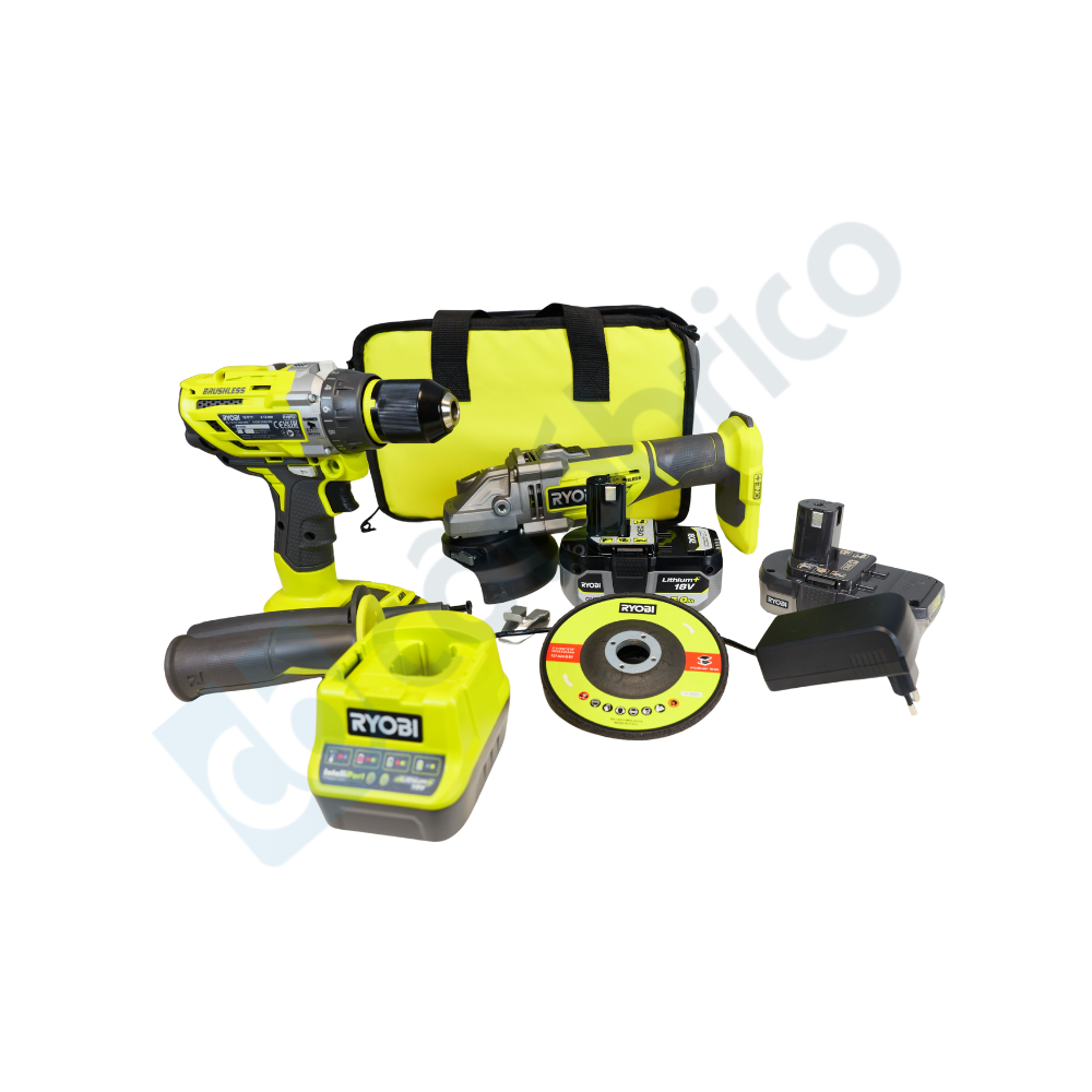 Pack 2 outils perceuse et meuleuse sans fil dans sac Ryobi RCK182BL 252S