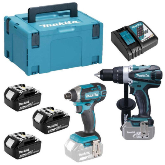 Ensemble de 2 outils 18V DDF458 DTD152 3X50 ah en coffret Makita DLX2144TJ1