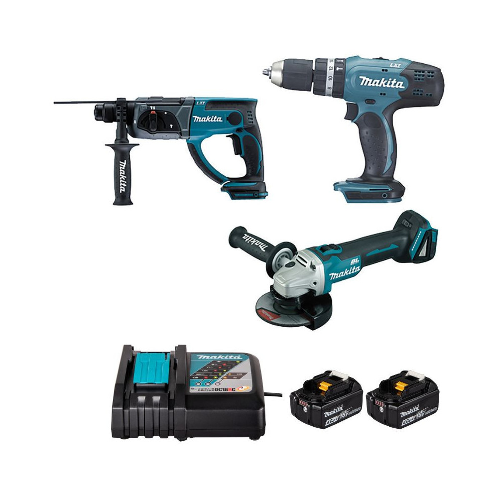 Combopack 3 outils 18V 2X40 ah li ion DHP453 DGA504 DHR202 Makita DLX3136M