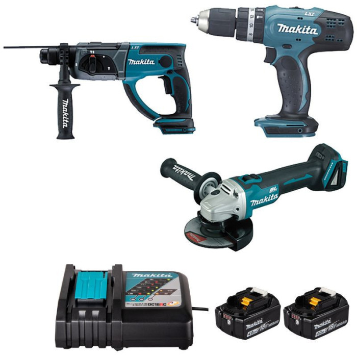 Combopack 3 outils 18V 2X40 ah li ion DHP453 DGA504 DHR202 Makita DLX3136M