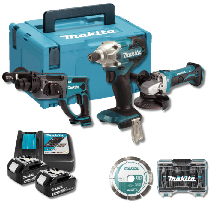 Pack lot macon DHR202 DGA452 DTD156 2X5AH en makpac accessoires Makita