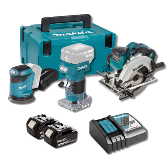 Pack lot menuisier DRT52 DSS611 DBO180 2X50AH en makpac Makita