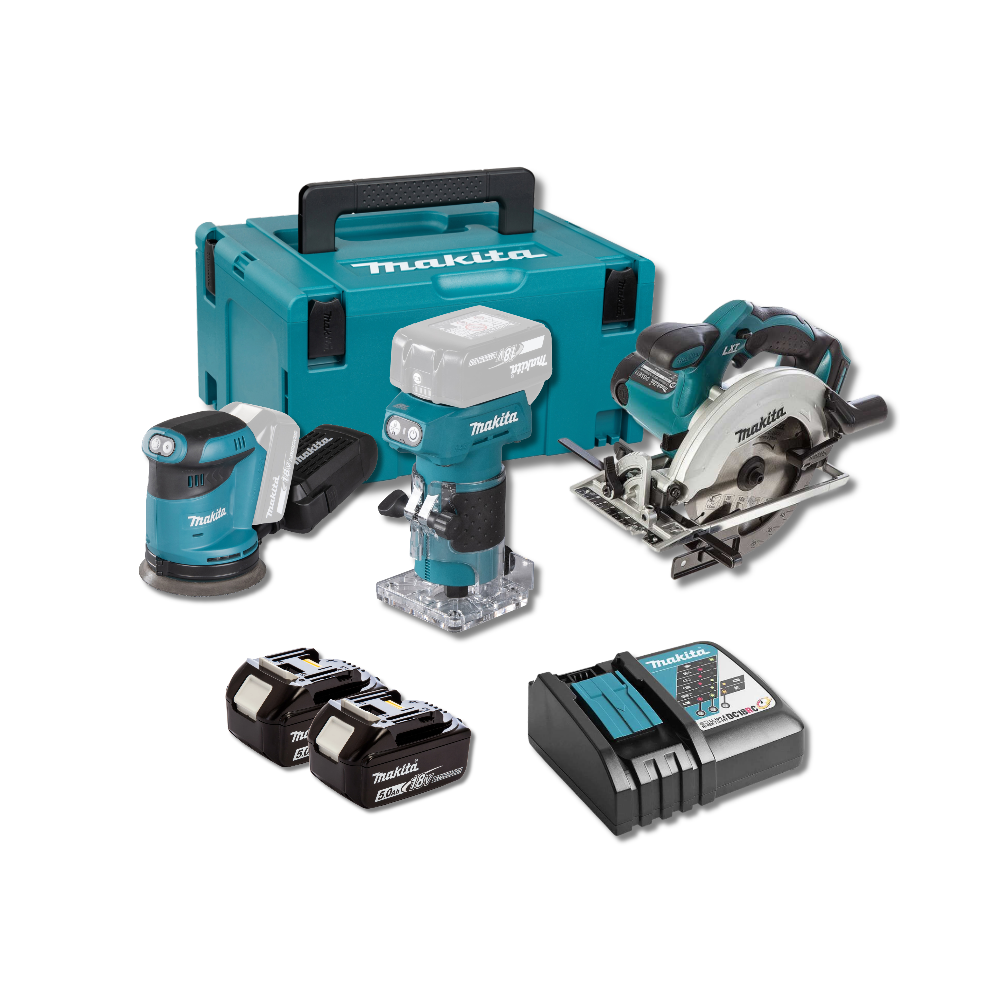 Pack lot menuisier DRT52 DSS611 DBO180 2X50AH en makpac Makita