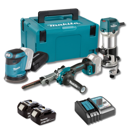 Pack lot menuisier RT0702CX2J DBO180 DBS180 2X50AH en makpac Makita