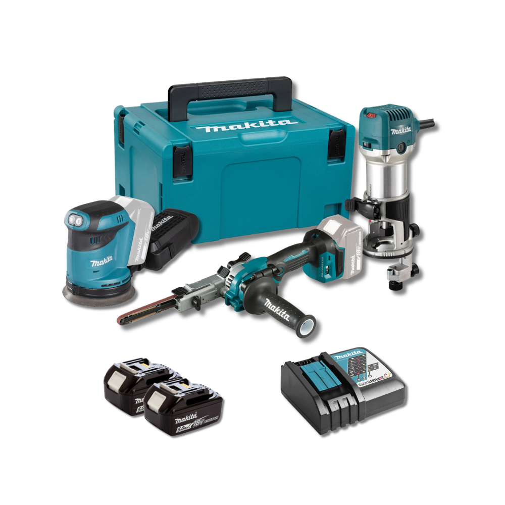 Pack lot menuisier RT0702CX2J DBO180 DBS180 2X50AH en makpac Makita