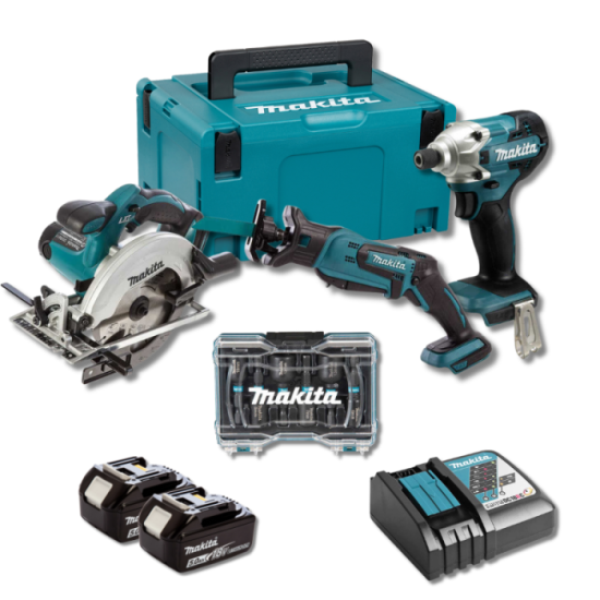 Pack lot charpentier DSS611 DJR183 DTD156 2X50AH en makpac Makita