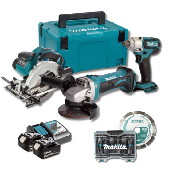 Pack lot charpentier DSS611 DGA452 DTW190 2X50AH en makpac Makita