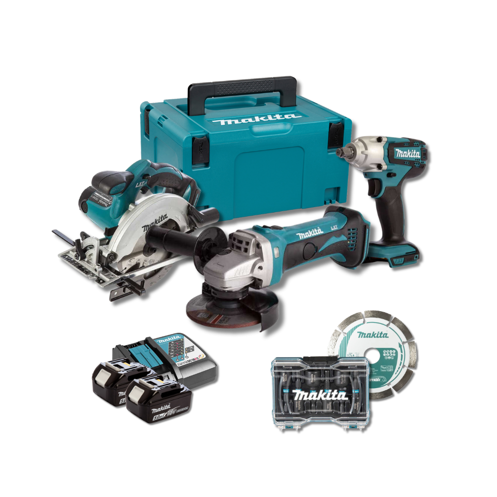 Pack lot charpentier DSS611 DGA452 DTW190 2X50AH en makpac Makita