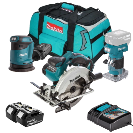 Pack menuisier DSS611 DBO180 DRT52 2X50AH en sac Makita
