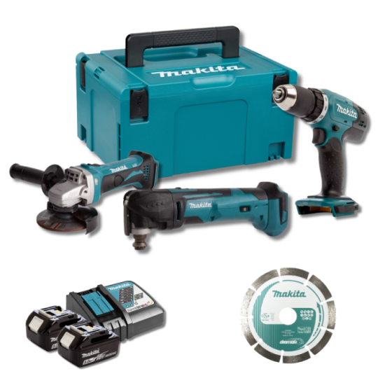 Pack electricien DDF453 DTM51 DGA452 2X50AH en makpac Makita