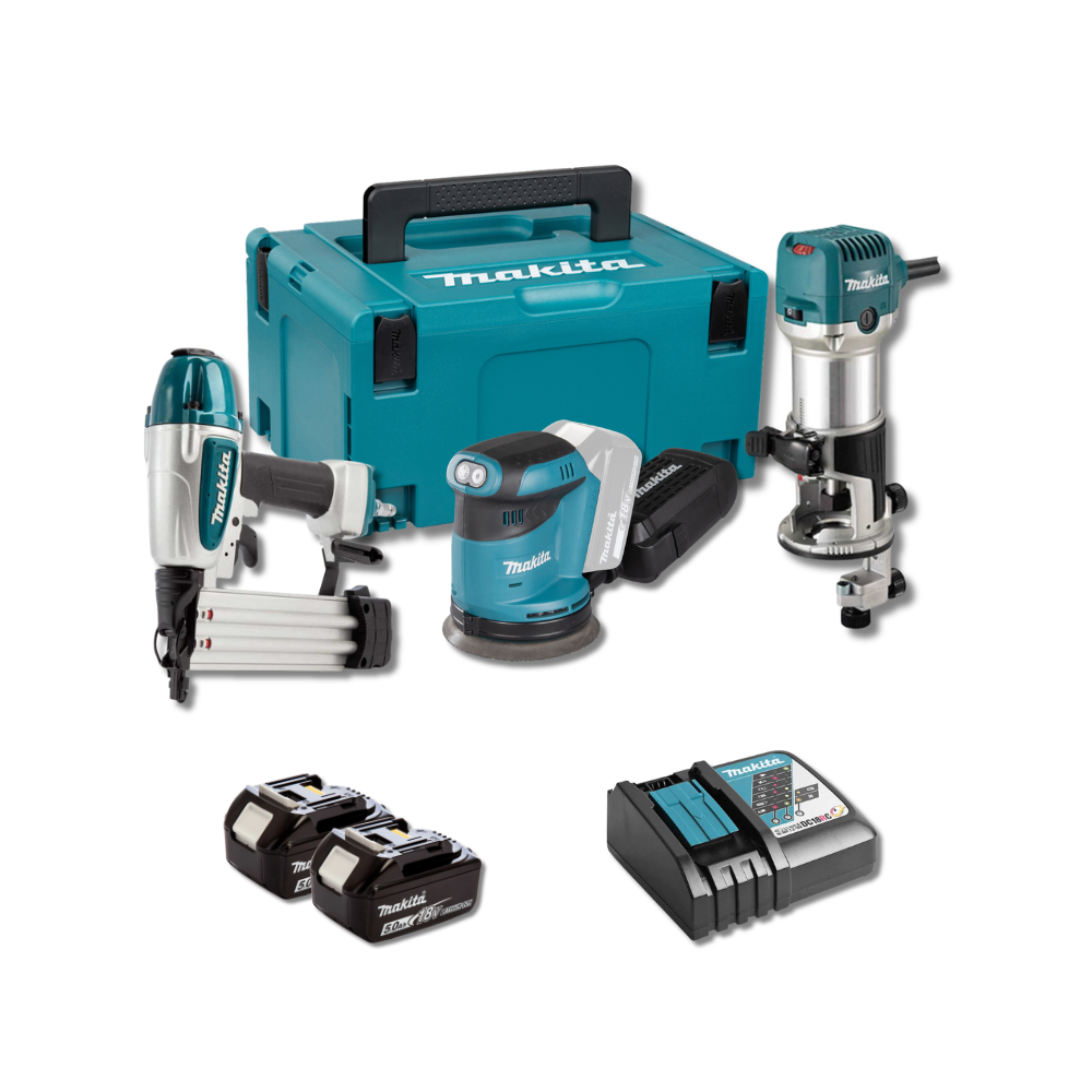 Pack menuiserie AF506 RT0702CX2J DBO180 2X50AH en makpac Makita