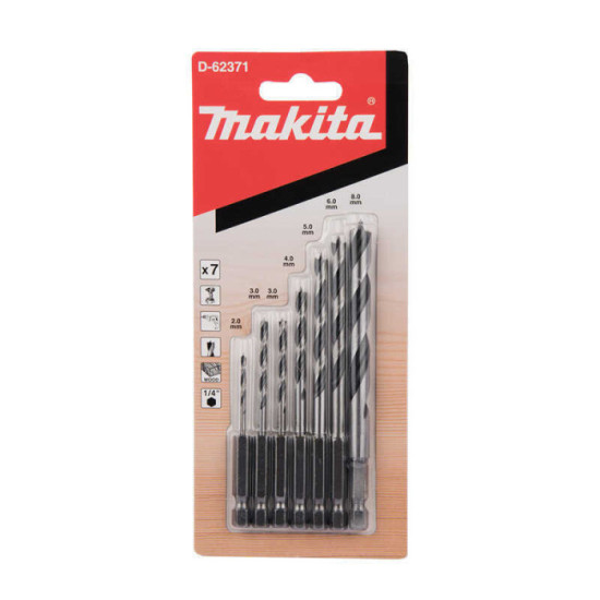 Ensemble 7 meches a bois helicoidales Makita d 62371