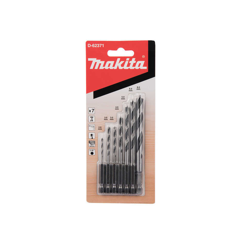 Ensemble 7 meches a bois helicoidales Makita d 62371