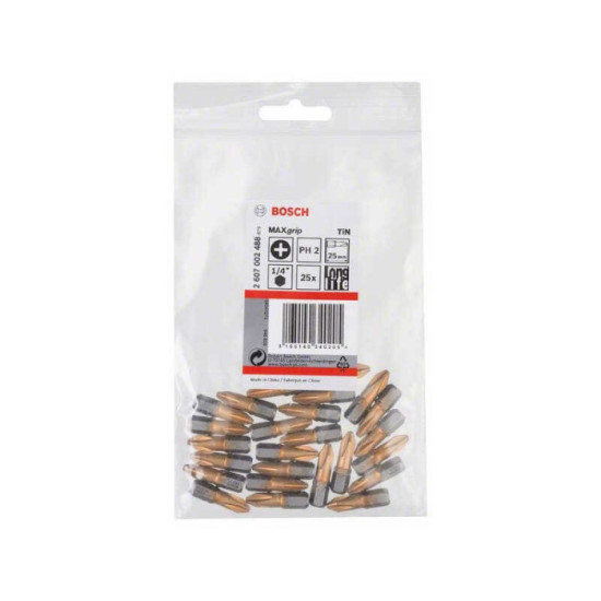 Embout cruciforme ph 2 extra dur de 25 mm lot de 25 Bosch 2607002488