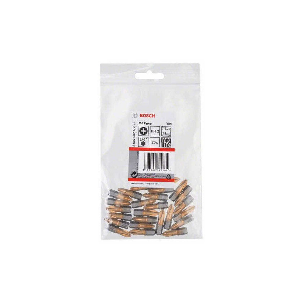 Embout cruciforme ph 2 extra dur de 25 mm lot de 25 Bosch 2607002488