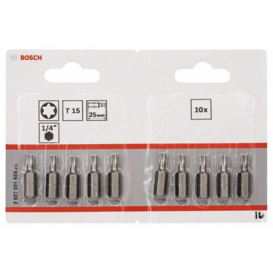 Embout torx t 15 extra dur 25 mm 1 4 lot de 10 Bosch 2607001608