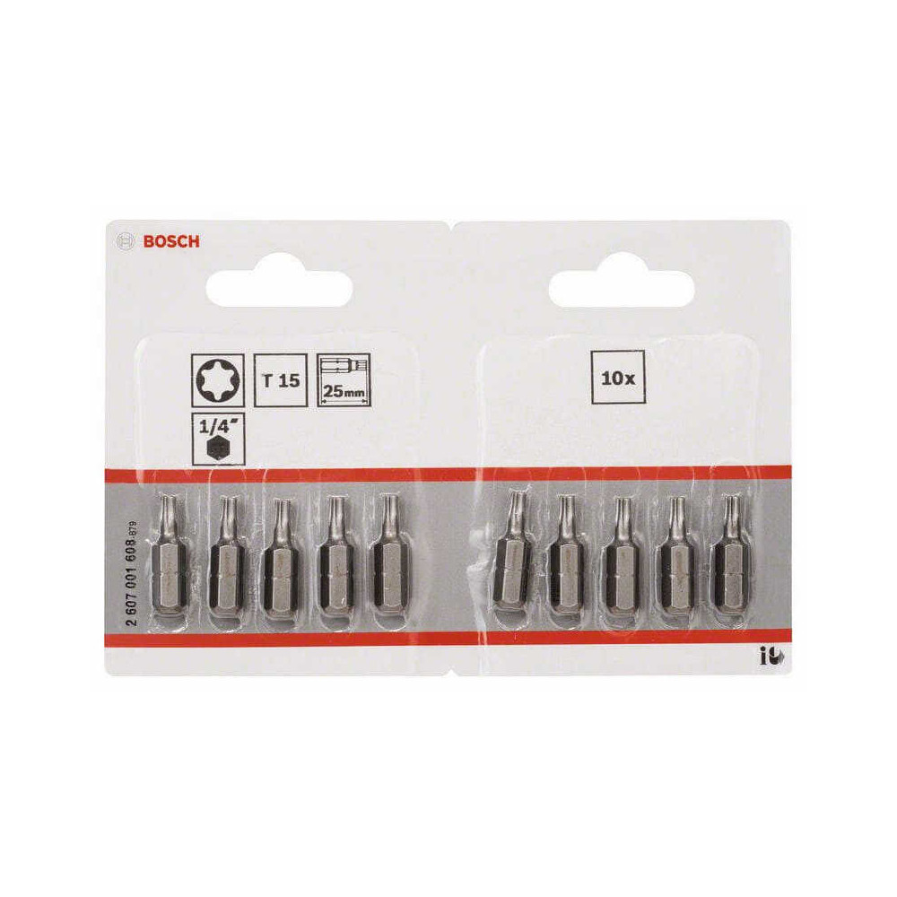 Embout torx t 15 extra dur 25 mm 1 4 lot de 10 Bosch 2607001608