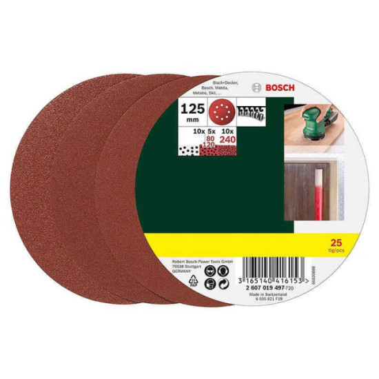 Lot d abrasifs 125 mm grain 80 120 240 25 pcs Bosch 2607019497