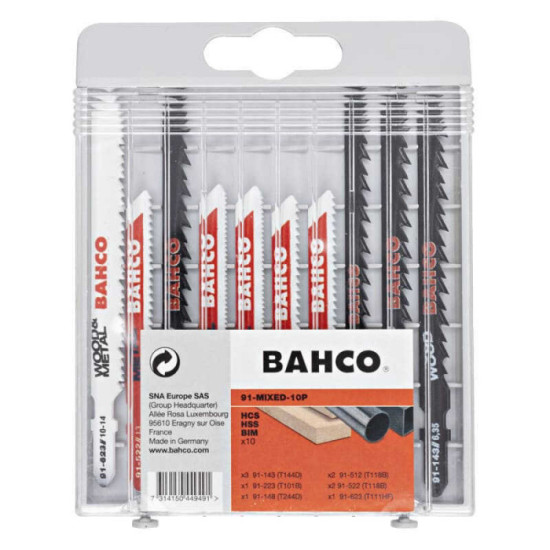 Jeu de lames de scie sauteuse bois et metal 10 pcs Bahco 91 mixed 10P