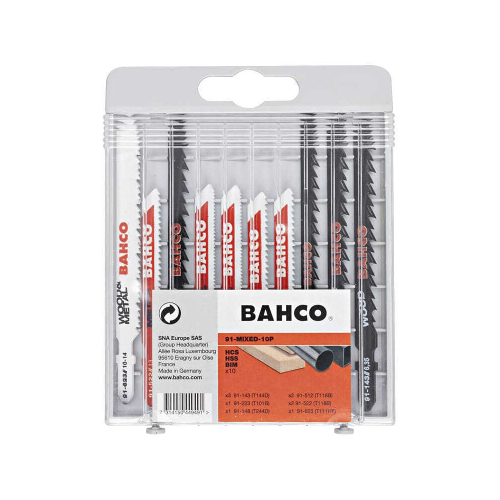 Jeu de lames de scie sauteuse bois et metal 10 pcs Bahco 91 mixed 10P