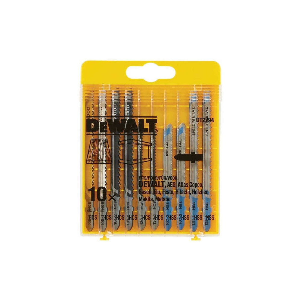 Coffret de 10 lames de scie sauteuse bois et metal attache en t Dewalt DT2294