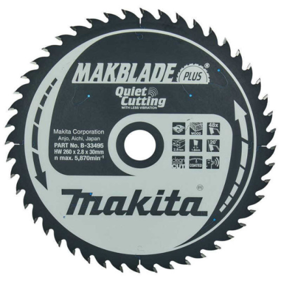 Lame de scie circulaire pour bois makblade tct 260 x 30 mm Makita b 33495