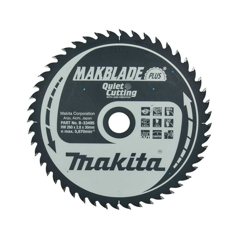 Lame de scie circulaire pour bois makblade tct 260 x 30 mm Makita b 33495