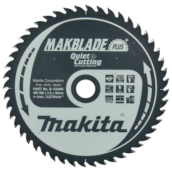 Lame de scie circulaire pour bois makblade tct 260 x 30 mm Makita b 33495