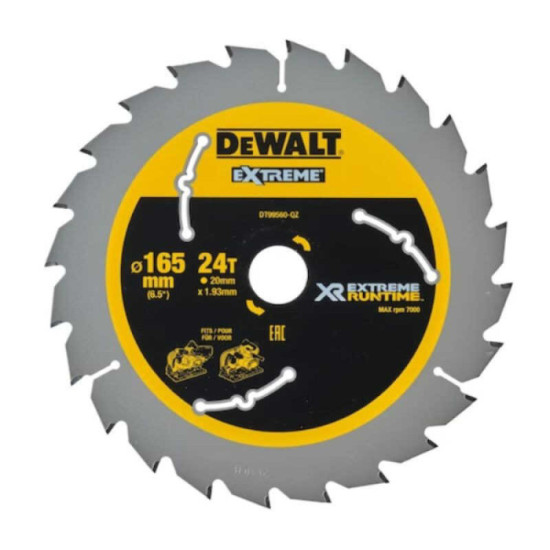 Lame de scie circulaire plongeante 165X20 mm 24 dents Dewalt DT99560 qz