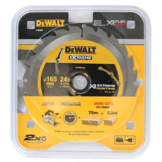 Lame de scie circulaire plongeante 165X20 mm 24 dents Dewalt DT99560 qz
