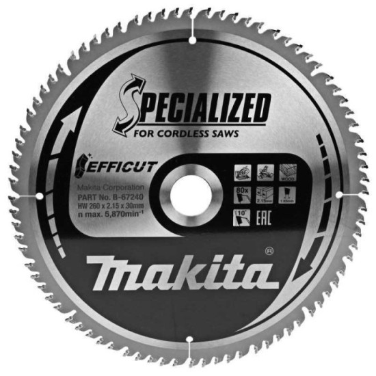 Lame de scie circulaire O260X30MM 80 dents tct Makita b 67240