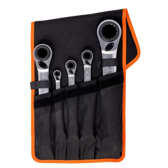 Jeu de cles polygonales a cliquet Bahco S4RM5T