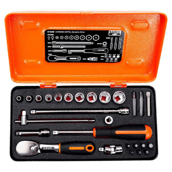 Jeu de douilles 6 pans avec cliquet rallonges Bahco 6722M