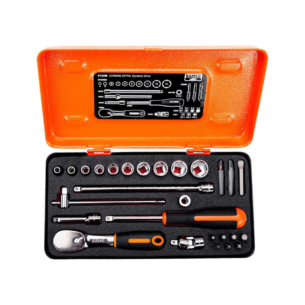 Jeu de douilles 6 pans avec cliquet rallonges Bahco 6722M