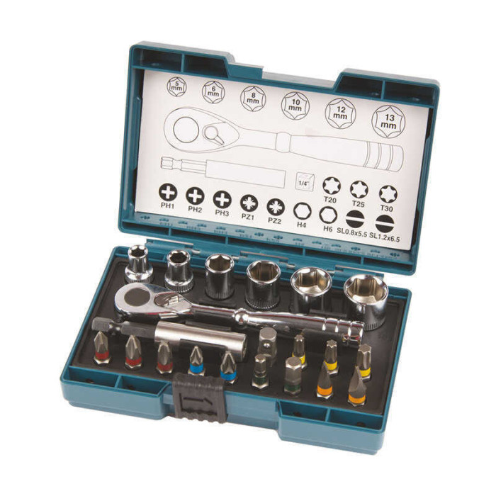 Coffret fixation cle a cliquet 20 accessoires Makita b 54081