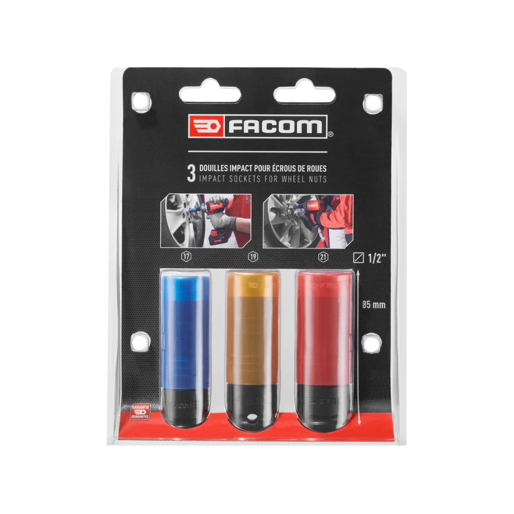 Jeu de 3 douilles impact longues renforcees 12 17 19 21MM Facom NSI3LPB