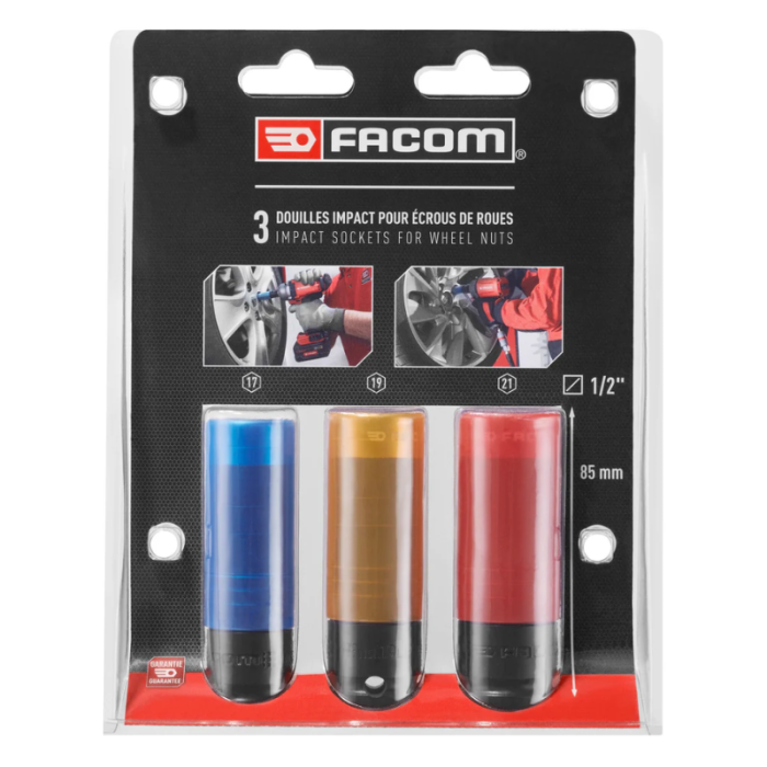 Jeu de 3 douilles impact longues renforcees 12 17 19 21MM Facom NSI3LPB