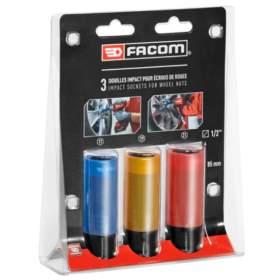 Jeu de 3 douilles impact longues renforcees 12 17 19 21MM Facom NSI3LPB