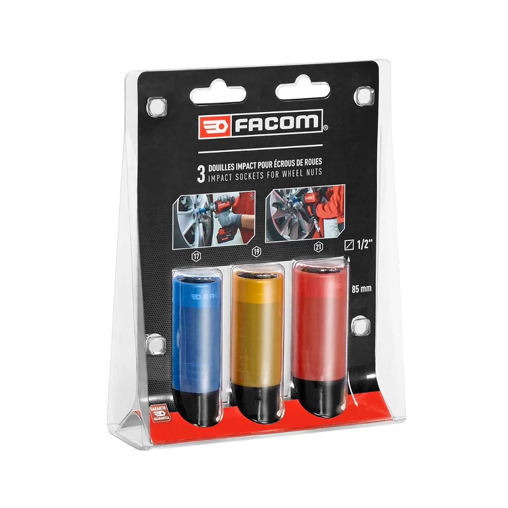 Jeu de 3 douilles impact longues renforcees 12 17 19 21MM Facom NSI3LPB