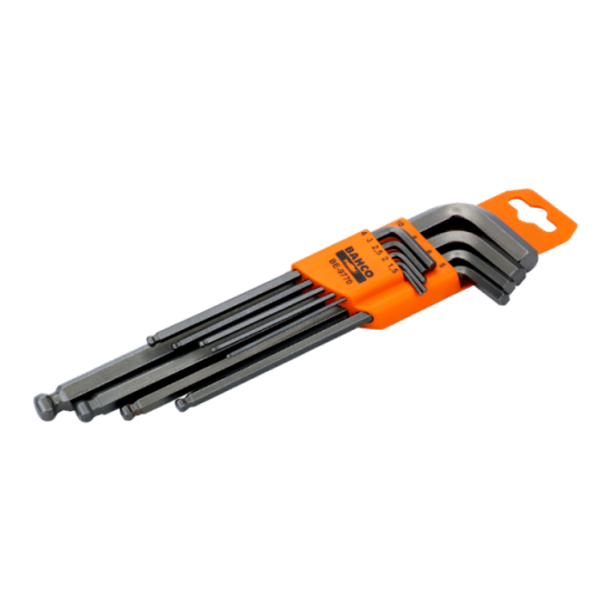 Jeu de 9 cles males 6 pans longues a tete spherique Bahco be 9770