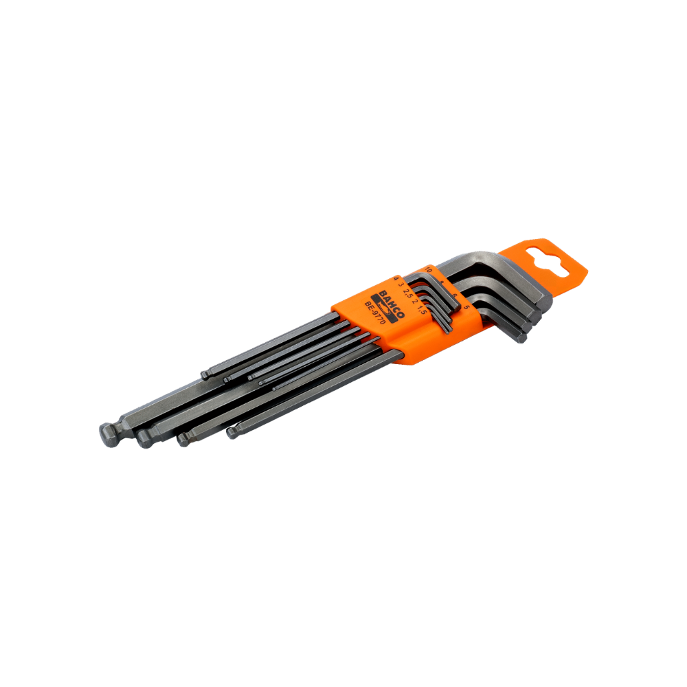 Jeu de 9 cles males 6 pans longues a tete spherique Bahco be 9770