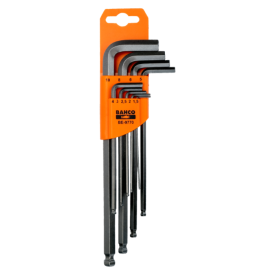 Jeu de 9 cles males 6 pans longues a tete spherique Bahco be 9770
