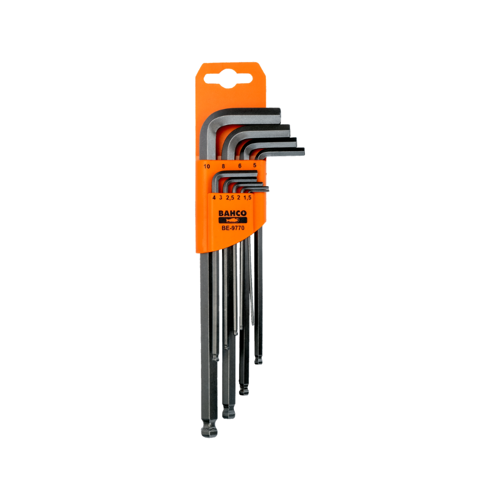 Jeu de 9 cles males 6 pans longues a tete spherique Bahco be 9770