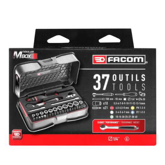 Coffret douilles 6 pans metriques embouts 37PCS 14 Facom R161 6M6PB