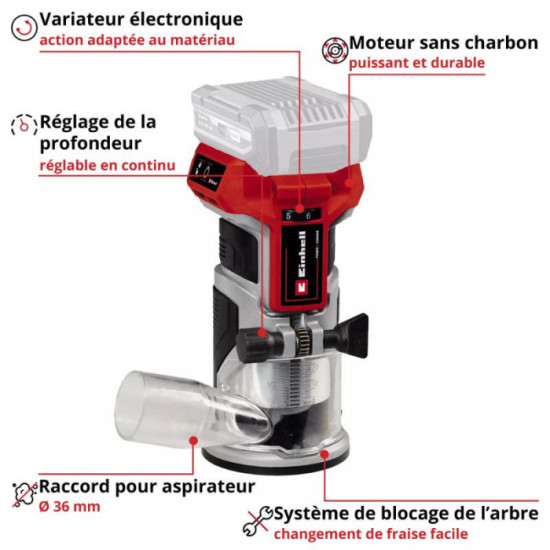 Affleureuse defonceuse 18V 68MM tp et 18 li bl solo Einhell 4350412