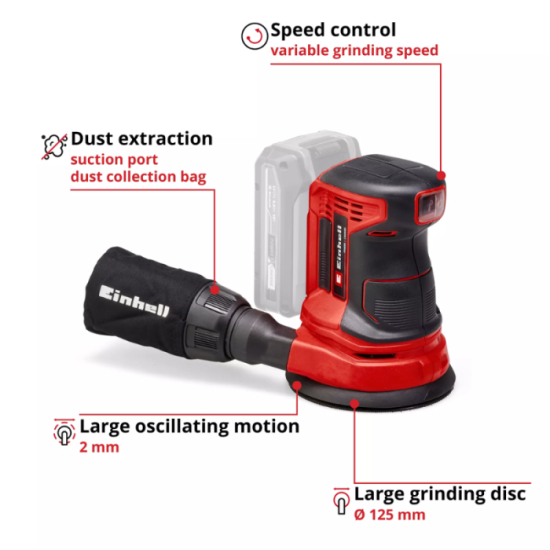 Ponceuse excentrique 18V O125MM te rs 18 li solo Einhell 4462010