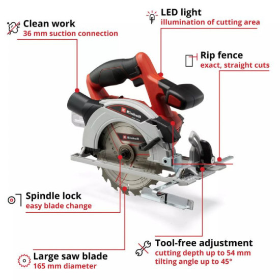 Scie circulaire 18V O165MM te cs 18165 1 li solo Einhell 4331207