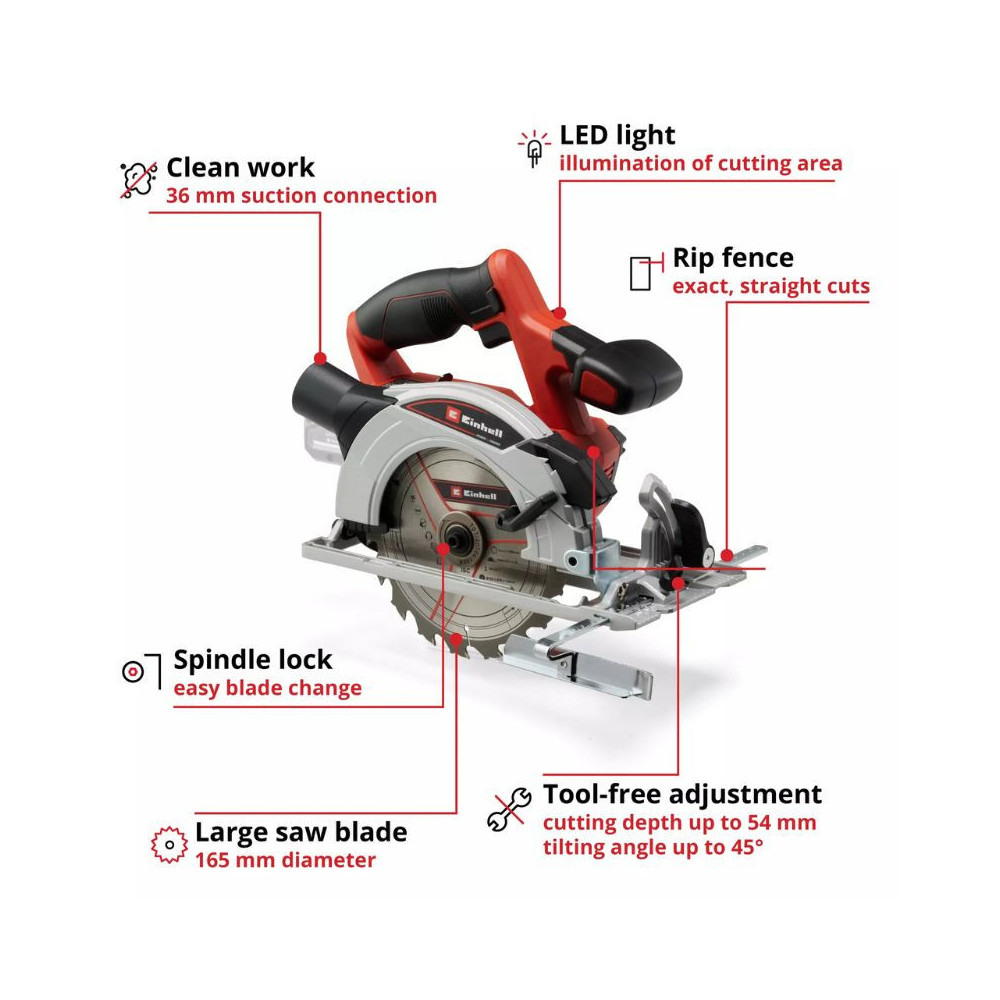 Scie circulaire 18V O165MM te cs 18165 1 li solo Einhell 4331207