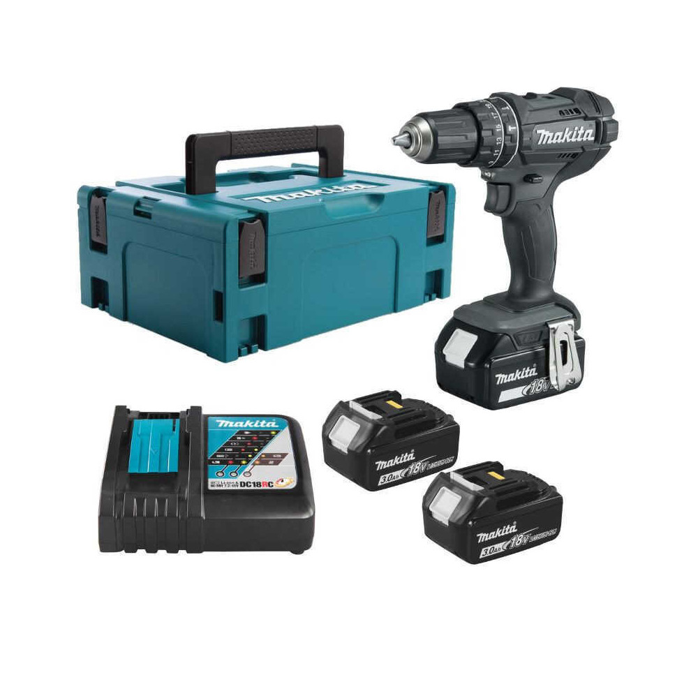 Perceuse visseuse a percussion noir 18 v o 13 mm 3 x 30AH en makpac Makita DHP482F3JB