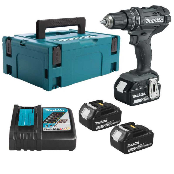 Perceuse visseuse a percussion noir 18 v o 13 mm 3 x 30AH en makpac Makita DHP482F3JB